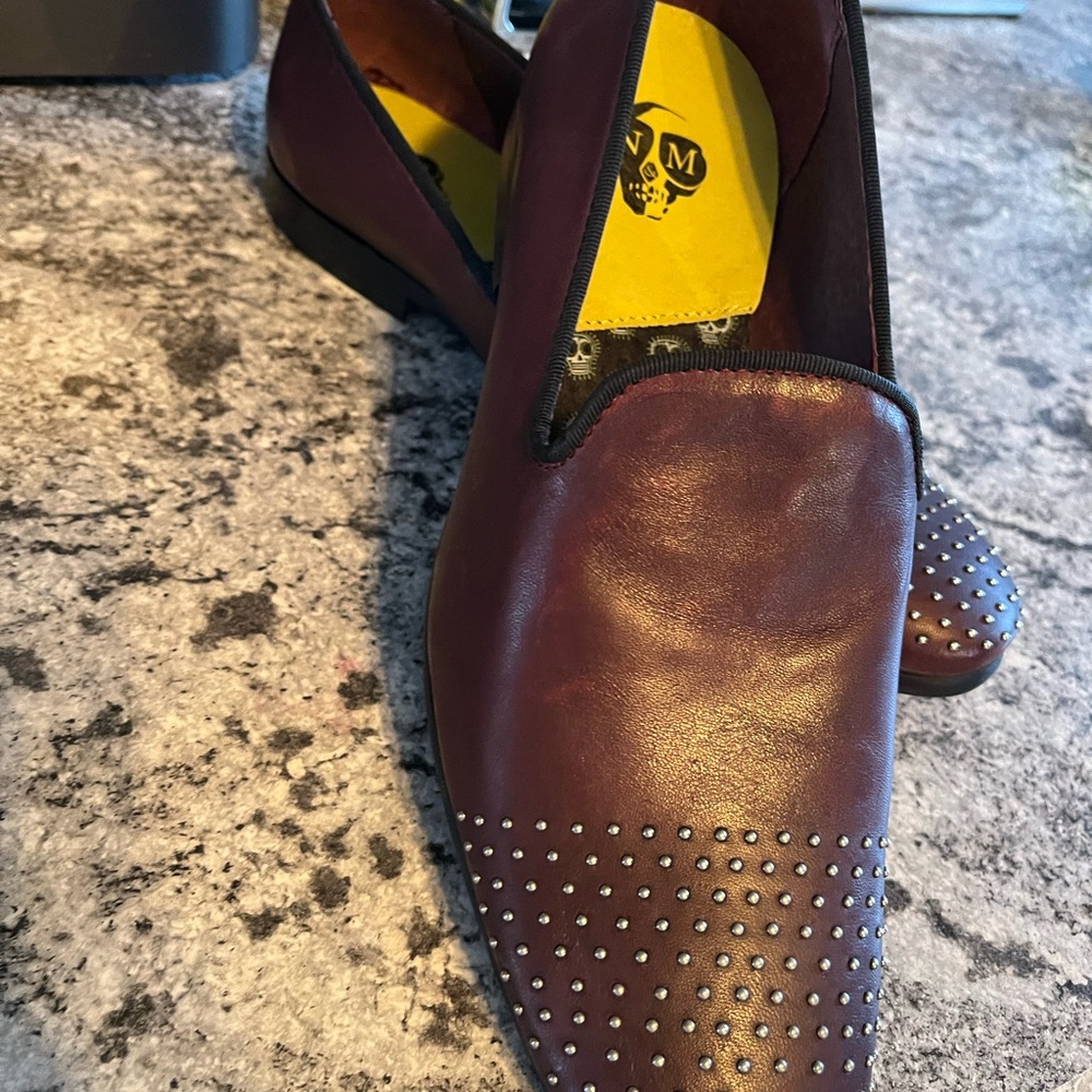 Noose & Monkey Mens Burgundy Studded Leather Slip On Shoes Sz 8 New!